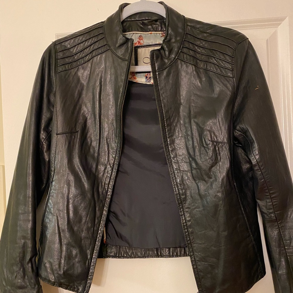 100% Sheep Leather Motorcycle Jacket Black  Size S